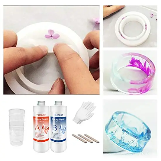 32 OZ Epoxy Resin Clear for Resin Molds, Resin Epoxy Starter Kit, 2 Part Resin for for Jewelry- Including Resin and Hardener (Each 16OZ) with 4 pcs Measuring Cups, 3pcs Sticks, 1 Pair Glove&hellip; {4}