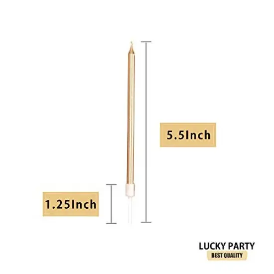 24 Pieces Birthday Party Long Thin Cake Candles Metallic Birthday Candles in Holders for Birthday Cakes Decorations, Champagne Gold by Lucky Party {4}