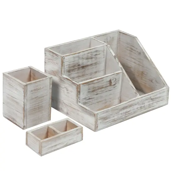 HBCY Creations 3 PIECE Desk Organizer Set- Rustic Mail Organizer For Desktop - Great For Rustic or Industrial Decor! Makeup Organizer For Vanity White Wash {1}