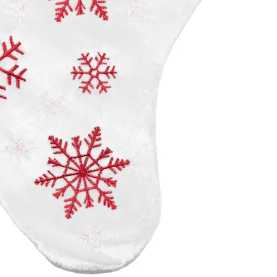 Northlight 19" Red and White Velvet Embroidered Snowflake Christmas Stocking {6}