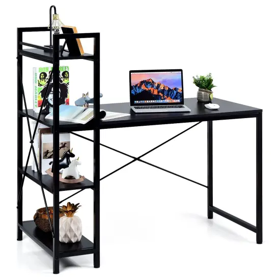 Costway 47.5'' Compact Computer Desk With 4-Tier Storage Bookshelves for Home Office {1}