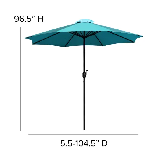 Merrick Lane Bali 9' Round UV Resistant Outdoor Patio Umbrella With Height Lever And 33° Push Button Tilt Teal {4}