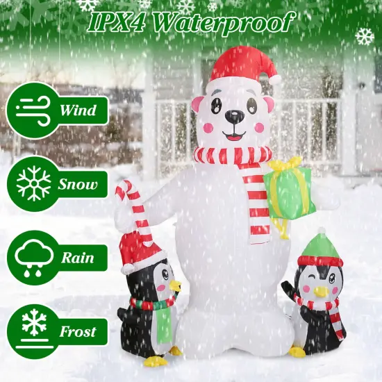 5.9FT Christmas Inflatable Outdoor Decoration Polar Bear Gift Box Penguin Blow Up Yard Decoration with LED Light Built-in Air Blower for Winter Holiday Xmas Garden {4}
