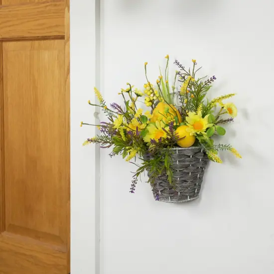 Northlight Lemon and Daisy Hanging Spring Wall Basket - 12"- Yellow {4}