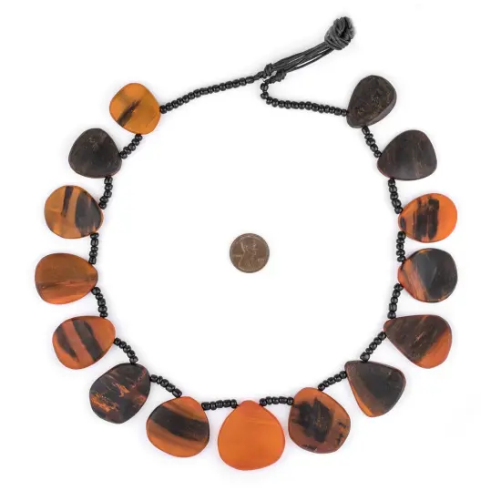 The Bead Chest Saffron Color Moroccan Horn Medallion Beads 35mm Morocco African Orange Flat Large Hole 24 Inch Strand Handmade {2}