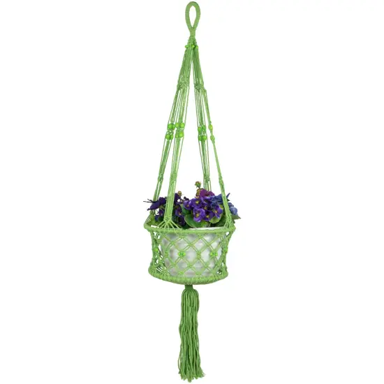 Northlight 43" Green Lattice Pattern Macrame Hanging Planter Holder {6}