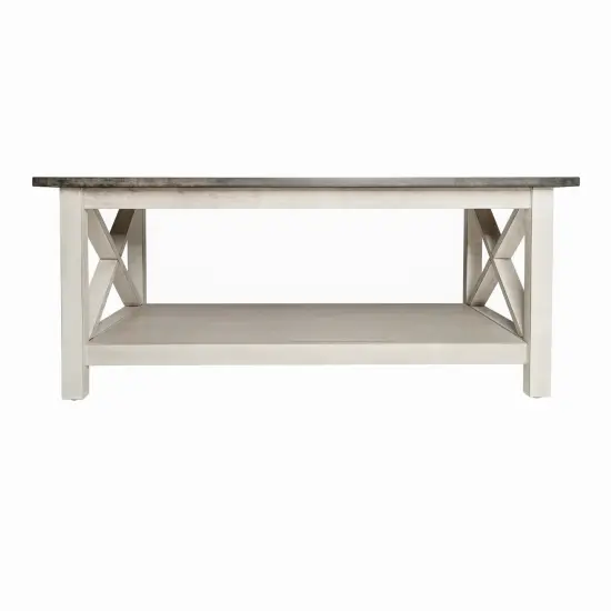 Merrick Lane Matty Rustic Coffee Table with Lower Shelf, Farmhouse Style Solid Wood Accent Table Dark Gray {9}