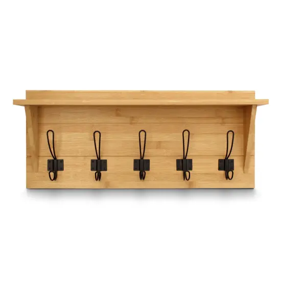 HBCY Creations Rustic Wall Mounted Coat Rack Shelf - Wooden Country Style 24" Entryway Shelf with Hooks - Solid Pine Wood - For Entryway, Kitchen, Bathroom Bamboo {3}