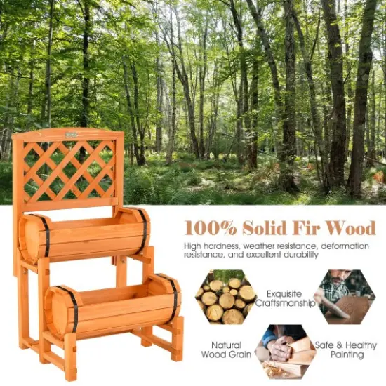 2-Tier Raised Garden Bed with 2 Cylindrical Planter Boxes and Trellis-Orange {3}