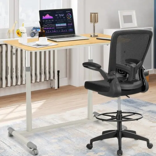 Height Adjustable Computer Standing Desk with 4 Universal Casters and I Shaped Base Natural {2}