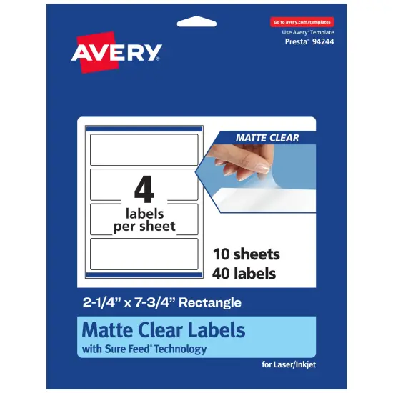 Avery Matte Clear Labels,2-1/4" x 7-3/4" Rectangle {7}