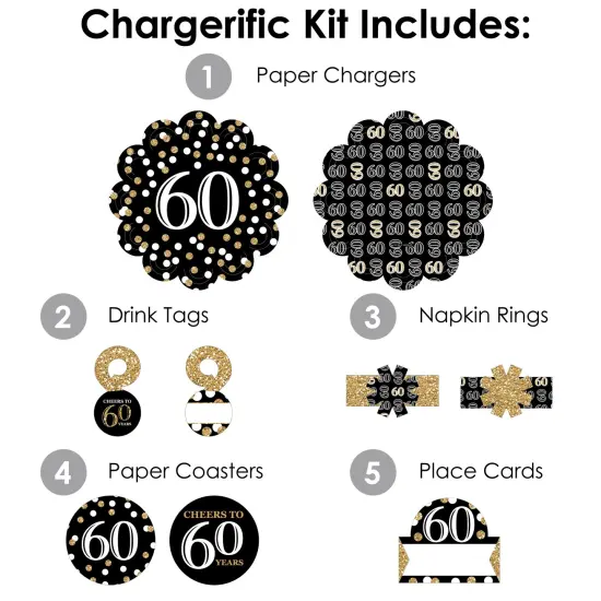 Big Dot of Happiness Adult 60th Birthday - Gold - Birthday Party Paper Charger & Table Decorations Chargerific Kit for 8 {4}