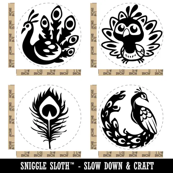 Peacock Elegant Feather Cute Cartoony Rubber Stamp Set for Stamping Crafting Planners {1}