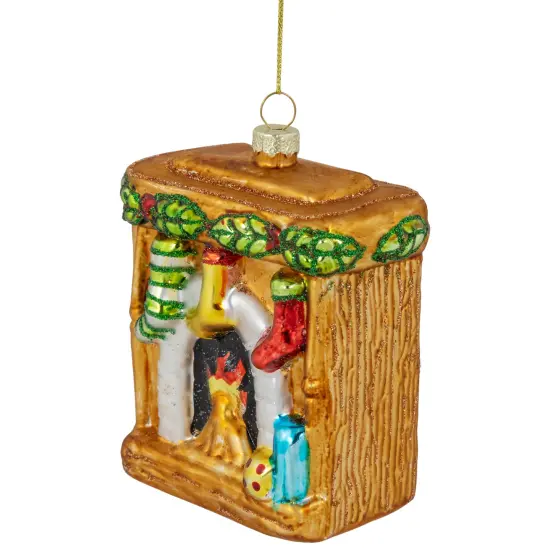 Northlight 4" Bronze Glittered Fireplace Glass Christmas Hanging Ornament {4}
