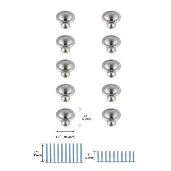 Garlande 1.2" Diameter Brushed Nickel Mushroom Knob Multipack (Set of 10) {6}