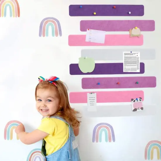 8 Pieces Purple Rose Cork Board Bar Strips with 50 Pushpins & Sticky Notes, Self-Adhesive Bulletin Board Strips No Damage for Wall, Felt Pin Board for Paste Notes, Photos, Schedules Office Decor {1}