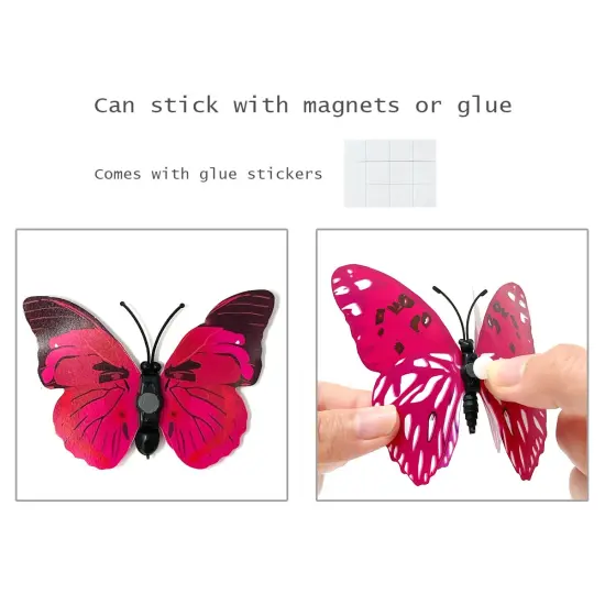 Wrapables 3D Double Wings Butterfly Decorative Wall Decor Stickers, Decals for Bedroom (24 pcs) Purple {3}
