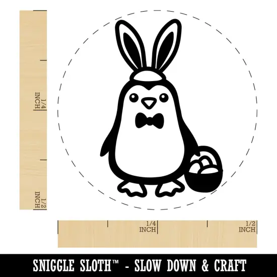 Easter Penguin with Bunny Ears and Basket Self-Inking Rubber Stamp for Stamping Crafting Planners Brown {1}