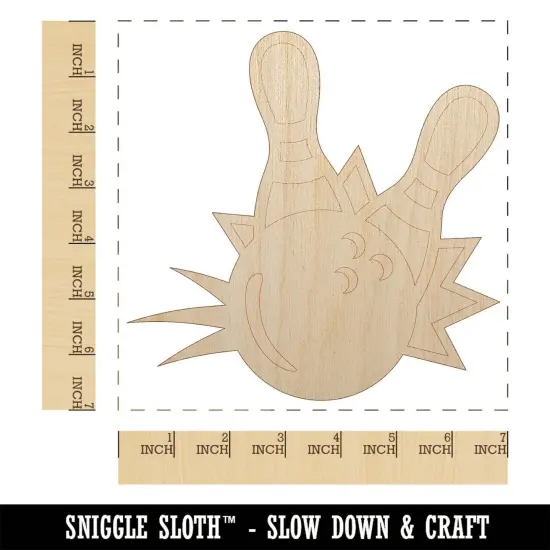 Bowling Ball Knocking Down Pins Unfinished Wood Shape Piece Cutout for DIY Craft Projects {1}