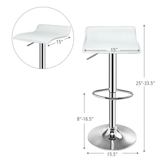 Set of 2 Modern Design Adjustable PU Leather Backless Bar Stools White {4}