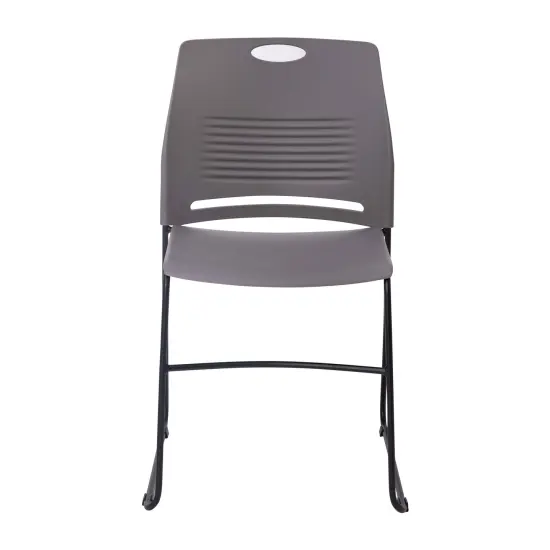 Emma and Oliver Arcana Series Heavy Duty 660 lb. Capacity Ergonomic Polypropylene Stack Chair with Perforated Back and Steel Sled Base Gray {3}