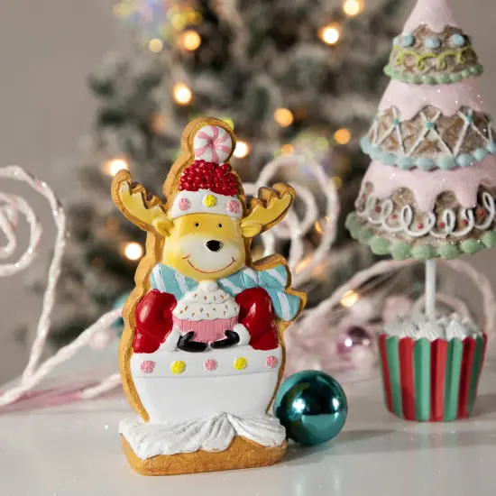 Northlight Gingerbread Reindeer with Cupcake Christmas Figurine - 7" White {4}