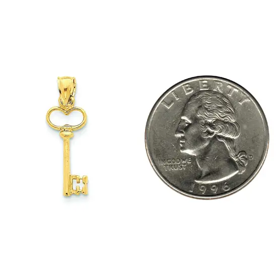14K Gold 3D Heart Key Charm Key To My Heart Pendant Jewerly 26mm x 8mm {2}