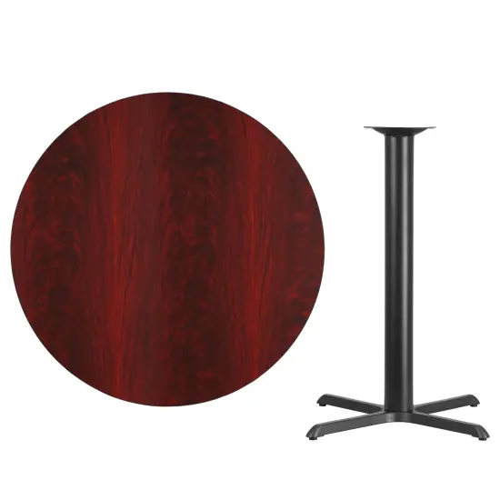 Emma and Oliver 42" Round Laminate Table Top with 33"x33" Bar Height Table Base Mahogany {3}