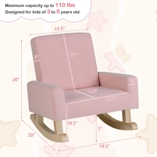 Kids Rocking Chair with Solid Wood Legs and Padded Seat Pink {3}
