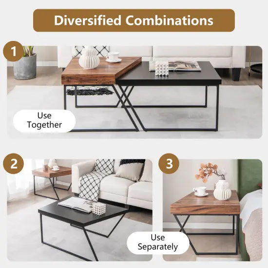 Costway Nesting Table Modern Coffee Table Set of 2 Stacking Side Table for Living Room {6}