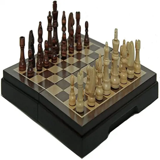 WE Games Magnetic Folding Chess & Checkers Set - Walnut Wood Finish - 8 inch for travel {3}