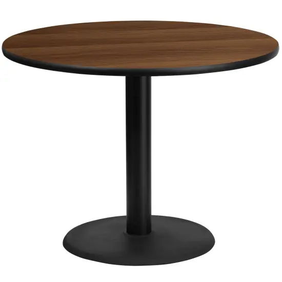 Emma and Oliver 42" Round Laminate Table Top with 24" Round Table Height Base Walnut {1}
