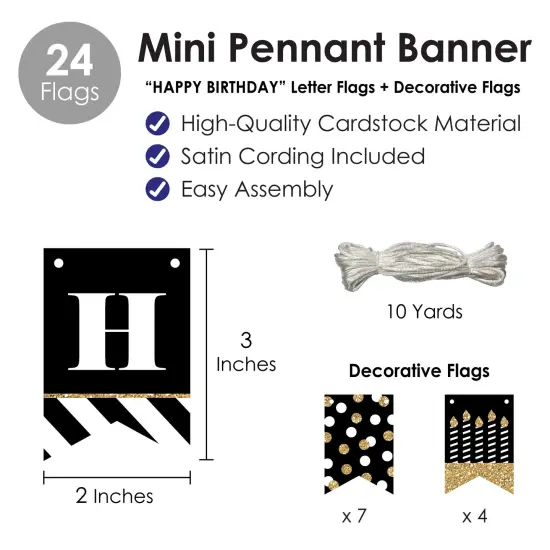 Big Dot of Happiness Adult Happy Birthday - Gold - Birthday Party Mini Pennant Banner - Happy Birthday {6}
