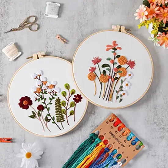 4 Sets Embroidery Kit Starter with Pattern and Instructions, DIY Beginner Starter Cross Stitch Kit Include 1 Embroidery Hoop, Needlework for Adults (Flower-Happy time) {4}