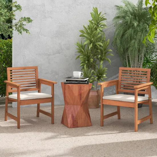 Costway Outdoor Dining Chair Patio Solid Wood Chairs with Comfortable Cushions {4}