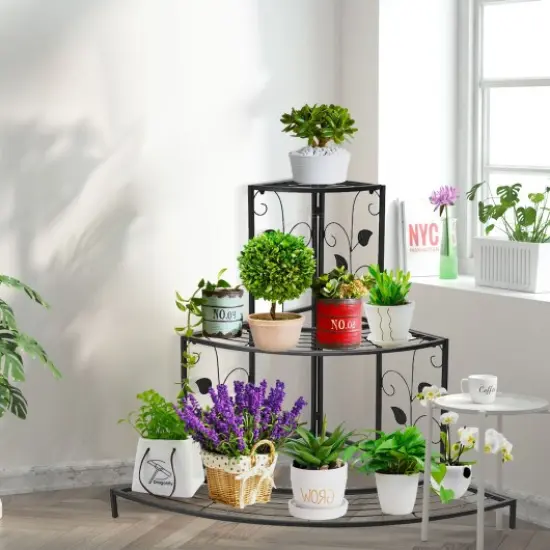 3 Tier Floral Corner Metal Plant Pot Rack {2}