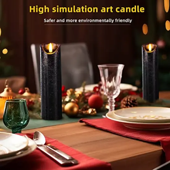 Set of 9 Black Regular Textured Flameless Candles Battery Operated LED Real Wax Flickering Electric Candles with Remote Control Timer for Wedding Birthday Halloween Christmas Decorations {5}