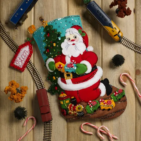 Bucilla Felt Stocking Applique Kit 18" Long-Toy Train Santa {4}