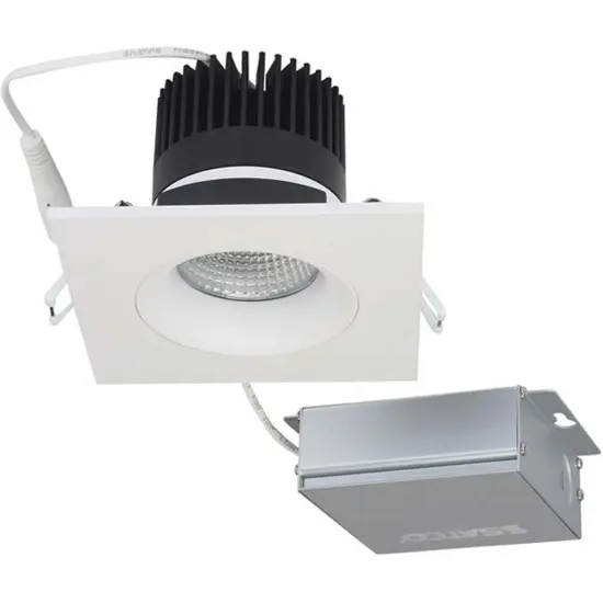 12 watt LED Direct Wire Downlight Gimbaled 3.5 inch 3000K 120 volt Dimmable Square Remote Driver White {1}