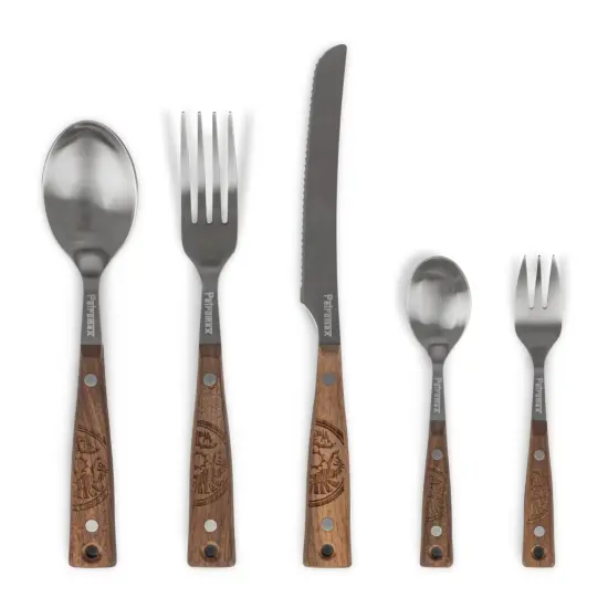Petromax 5-Piece Camping Cutlery Set, Durable Stainless Steel Silverware with Walnut Wooden Handles, Portable Reusable Flatware for Travel and Backpacking {1}