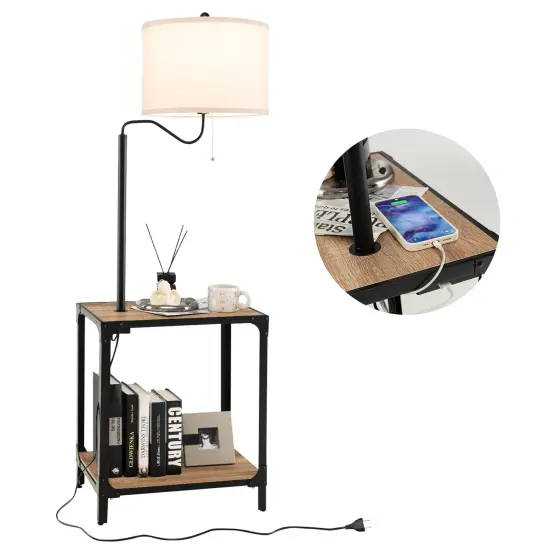 Costway Floor Lamp with End Table and USB Charging Ports 360&deg; Rotatable Lamp Arm {1}