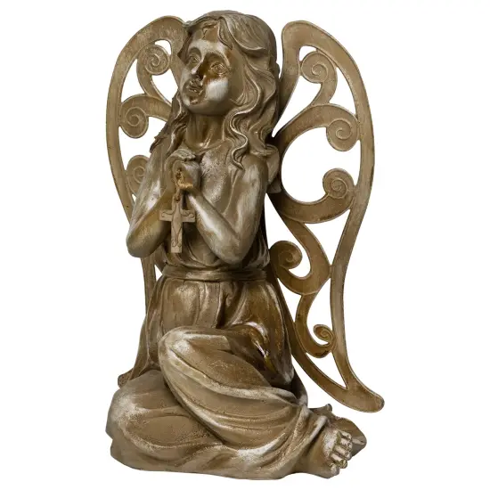 Northlight Sitting Angel with Cross Outdoor Garden Statue- 14.5" Brown {5}