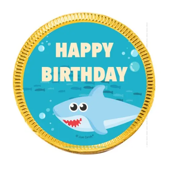 84 Pcs Blue Shark Kid's Birthday Candy Party Favors Chocolate Coins with Gold Foil {3}