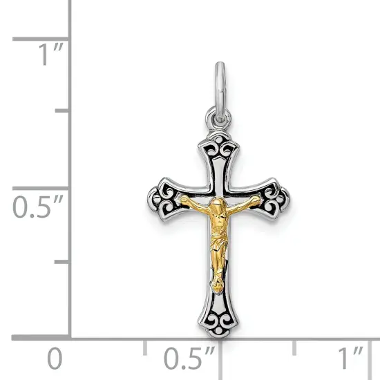 Sterling Silver & Vermeil Crucifix Charm Jewelry 21mm x 11mm {2}