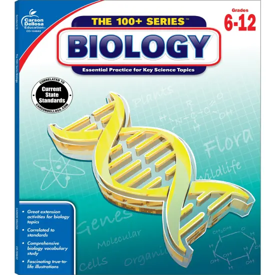 Carson Dellosa The 100 Series Biology Workbook, Science Book for Grades 6-12, Matter, Atoms, Genetics, Elements, and More, Classroom or Homeschool Curriculum {1}