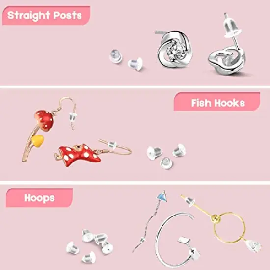 1200 PcsSilicone Earring Backs Earring Backings ,Soft Clear Ear Safety Back Pads Backstops Clutch Stopper Replacement for Fish Hook Earring Studs Hoops, Diameter 4mm {3}