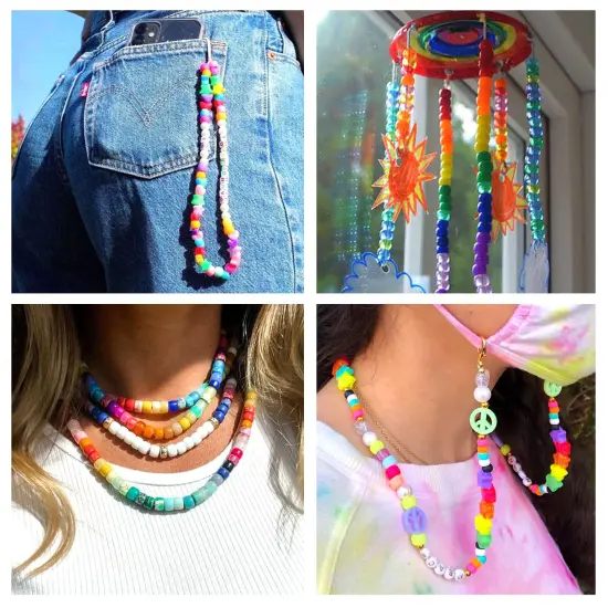 3960 Pieces Pony Beads for Bracelet Making Kit 48 Colors Kandi Beads Set, 2400 Pieces Plastic Rainbow Bead Bulk and 1560pcs Letter Beads with 20 Meter Elastic Threads for Craft Jewelry Necklace {5}