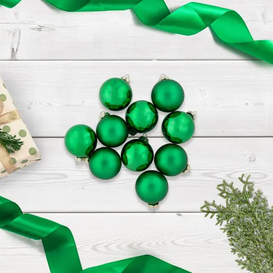 Northlight 2-Finish Christmas Glass Ball Ornaments - 1.75" (45mm) - Green - 10ct {3}
