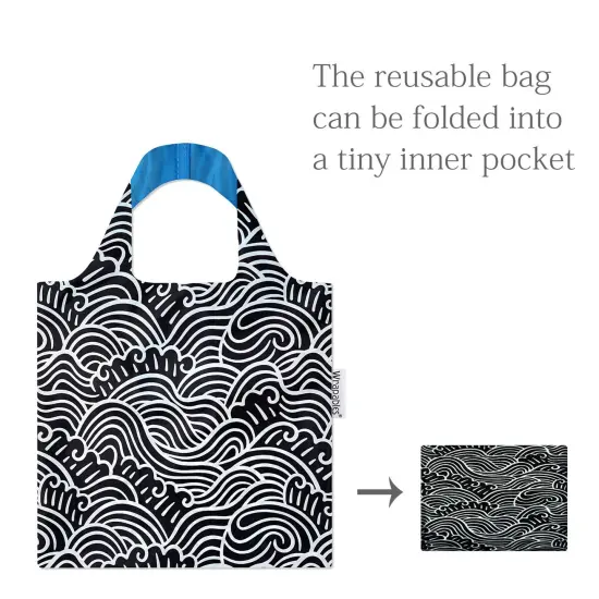 Wrapables Allybag Foldable & Lightweight Reusable Grocery Bag, Grab & Go Navy Swirls {4}