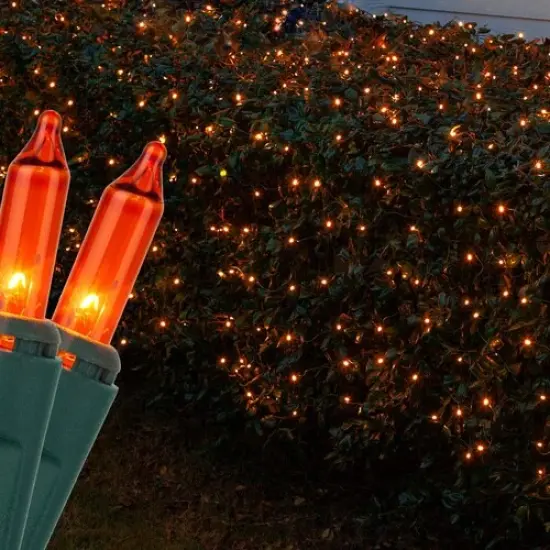 4' x 6' Orange Christmas Net Lights, 150 Lamps on Green Wire {1}